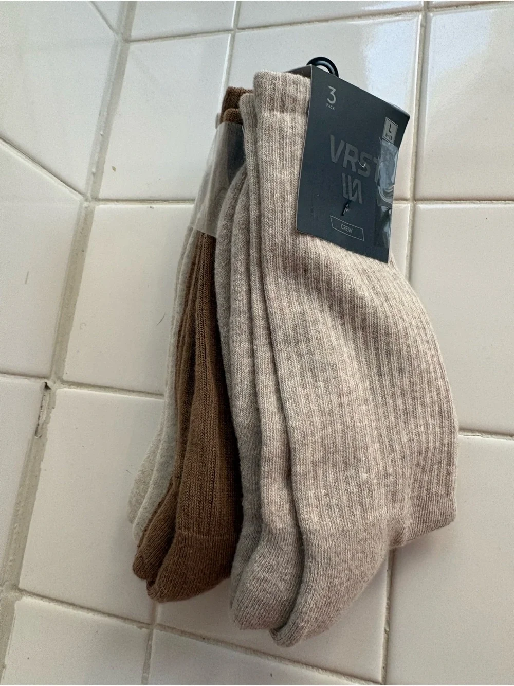 3 Pack VRST Men's Size 8-13 Arch Support Half Cushion Crew Socks Brown/Tan/Sand